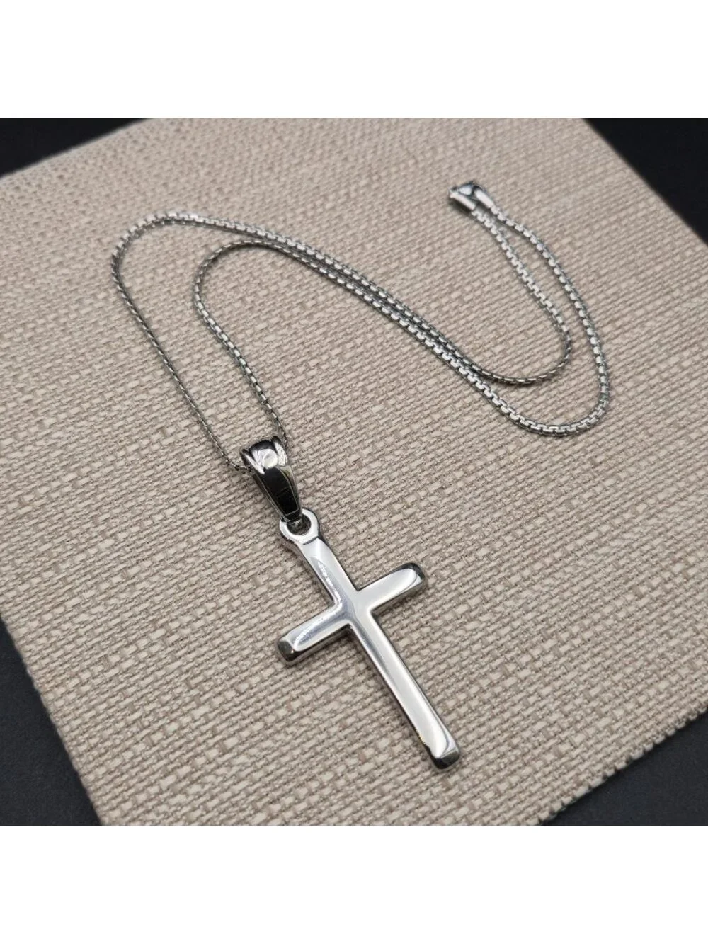22 Inch Stainless Steel Cross Pendant Necklace Joshua 1:9 Bible Verse B1546